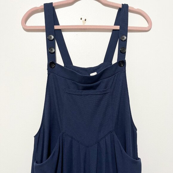 Halara Womens Waffle Knit Jogger Bib Overalls L Navy Jumpsuit Loungewear Comfy - Picture 3 of 8